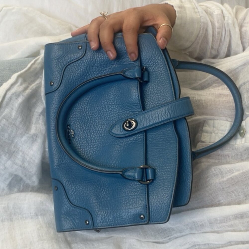 Coach Blue Mercer Leather Satchel Bag - Picture 6 of 6